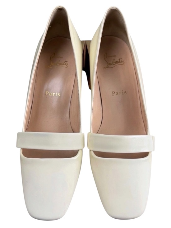 Christian Louboutin Shoes - Christian Louboutin Cream Patent Mary Jane Block Heel Pumps Size 38